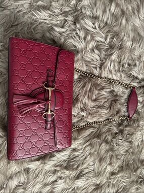 Gucci Quilted GG Tassel Shoulder Bag in Deep Berry
